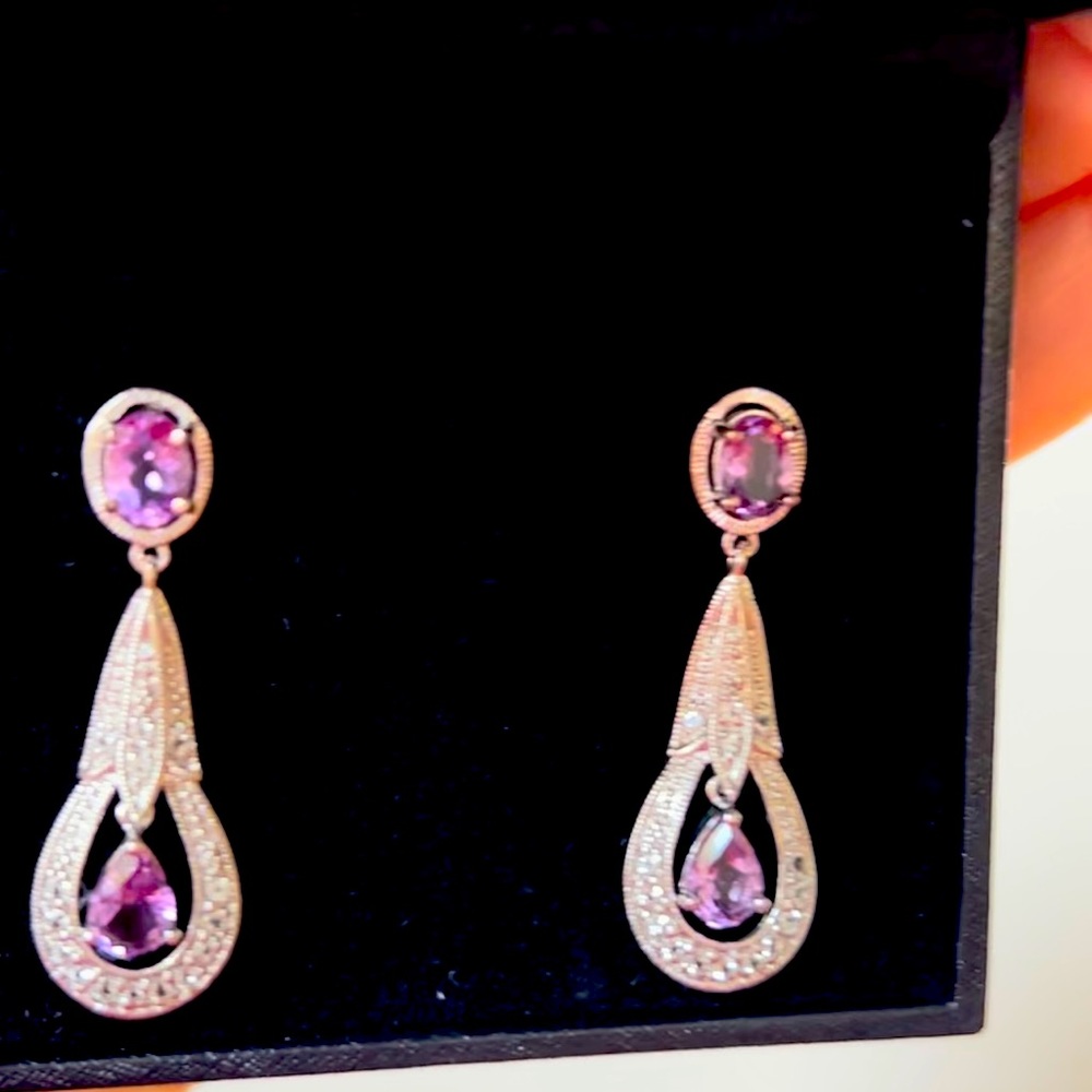 Genuine Amethyst and White Topaz Sterling Drop Earrings New 🌟 Price Drop🌟